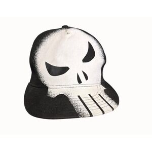 Marvel Punisher Snapback Hat Adjustable Black & White Skull Logo with key